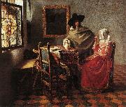 Jan Vermeer Lady Drinking and a Gentleman France oil painting artist